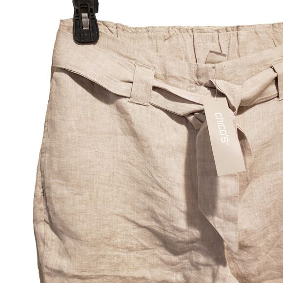 Nwt Chico's Size 0 Linen Tie Waist Wide Leg Crop Pants - Picture 2 of 8